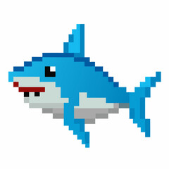 Pixelated Blue Shark Illustration   Retro 8 Bit Style Sea Creature