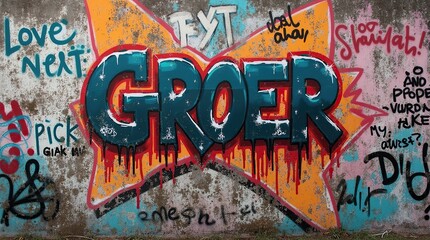 Obraz premium Colorful graffiti wall with bold text and vibrant urban messages