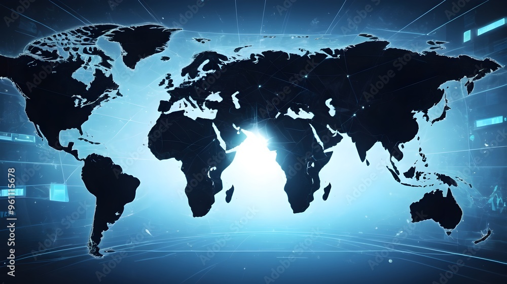 Poster global network connection with world map and digital lines