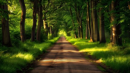 Obraz premium Sunbeams Through a Forest Path