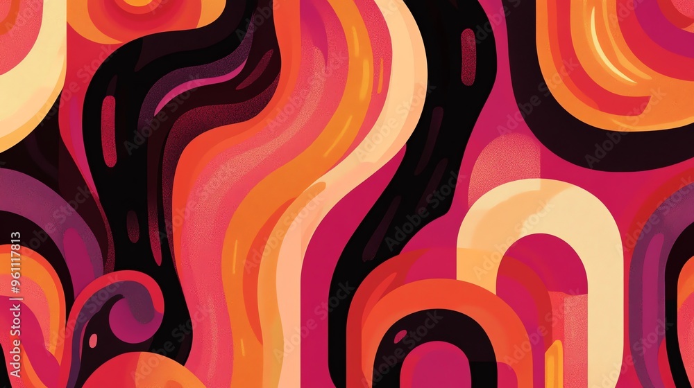 Poster abstract retro background with colorful curved lines.