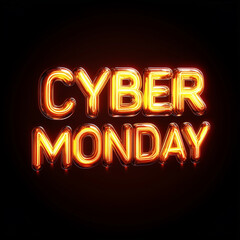 Cyber Monday is a day for online shopping. A glowing sign that says Cyber Monday in neon letters. The sign is surrounded by a dark background, which emphasizes the bright