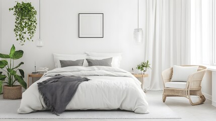 Fototapeta premium Interior of modern bedroom with white walls 