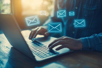 Digital documents, law, and climate data management concept with a businessman working on a laptop computer using an online document storage system in the office, double exposure photography, studio s