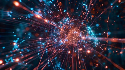 Naklejka premium Abstract Digital Network with Glowing Lines and Particles