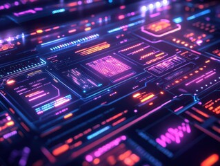 Fototapeta premium Futuristic technology interface with glowing neon lights.