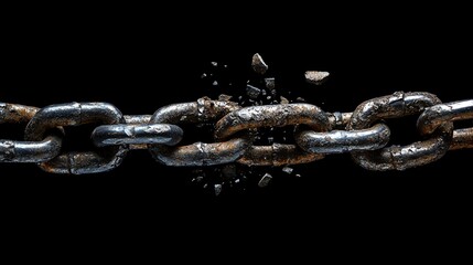 A broken chain with pieces flying out.