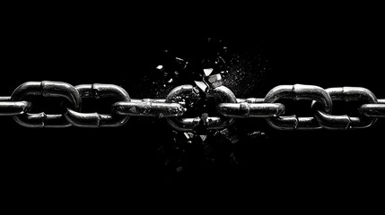 A metal chain breaking apart.