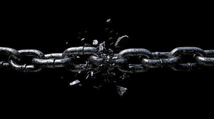 A metal chain breaking apart, signifying freedom and overcoming challenges.