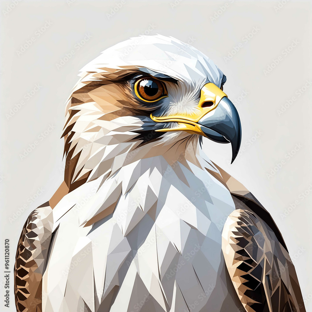 Poster falcon head geometric low poly on plain white background