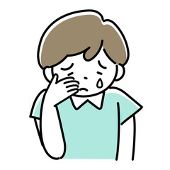 泣いている男の子の上半身