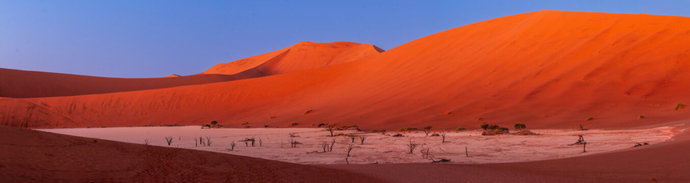 Splendid red color of the sand dund around the famouse Deadvlei at the day breack time