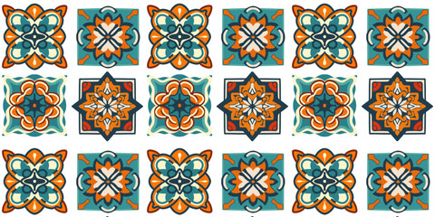 Seamlless pattern of a green - orange color geometric ornamental design