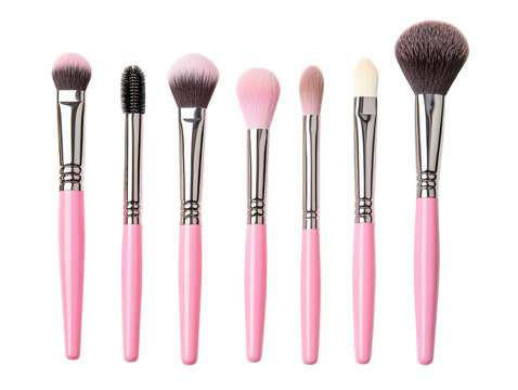 Set of pink handled makeup brushes for professional beauty application