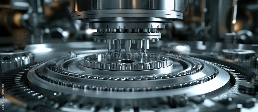 Aufkleber rotating mechanism of an automatic metal drilling machine in an industrial setting captured from a f
