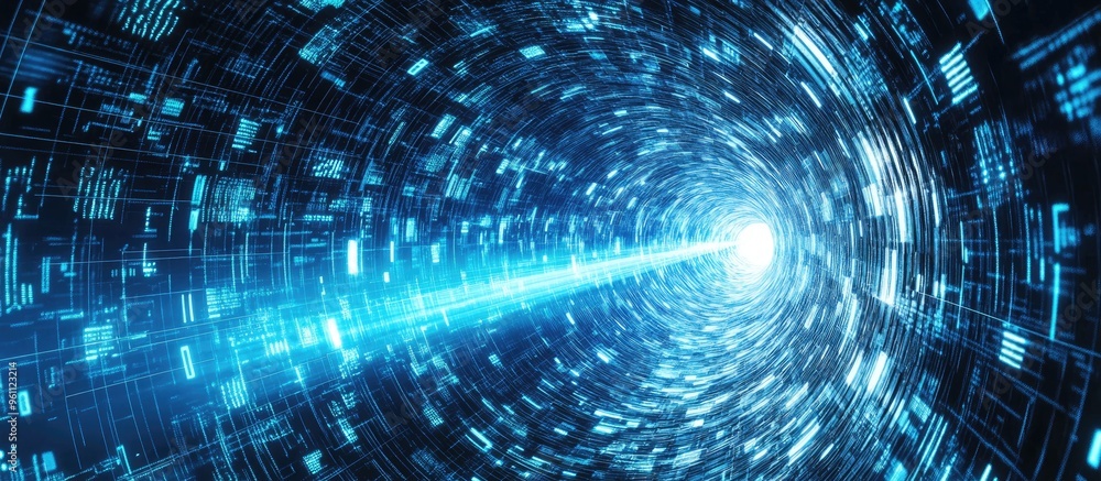 Poster blue digital data tunnel representing high speed wireless internet connectivity
