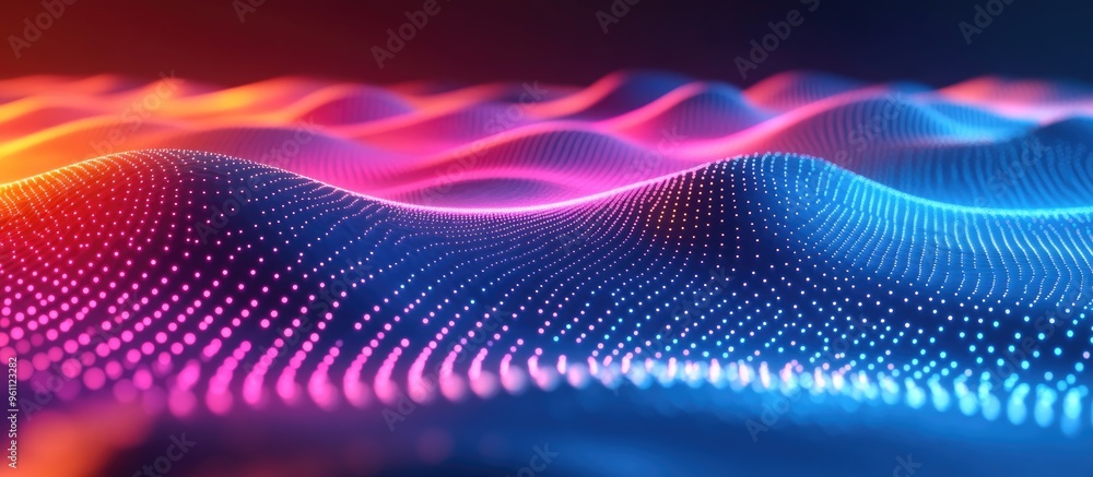Poster illuminated neon wave patterns in an abstract design