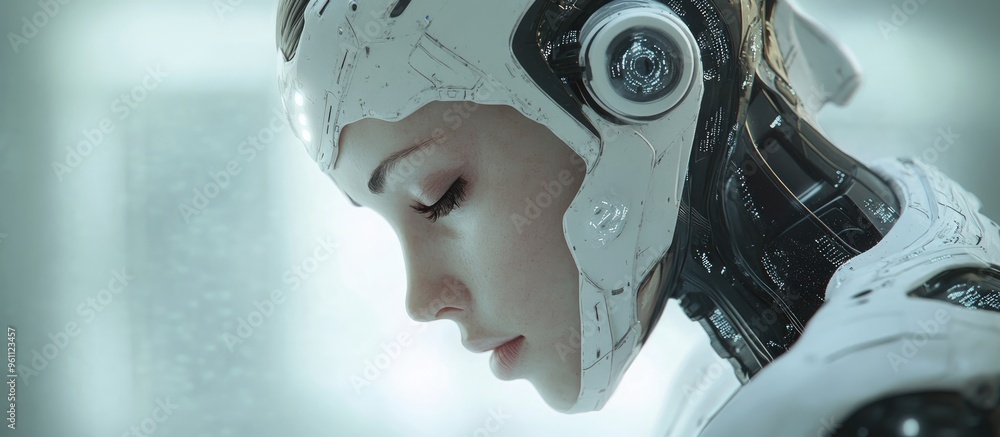 Poster the concept of substituting human roles with ai technology that efficiently analyzes data featuring 