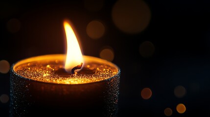 Single lit candle on a dark background.