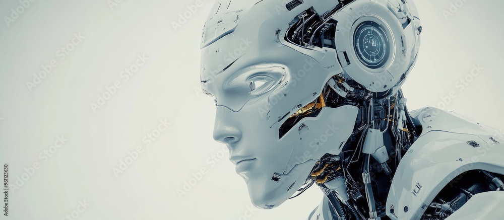 Poster conceptual illustration of an artificial intelligence robot with a 3d design