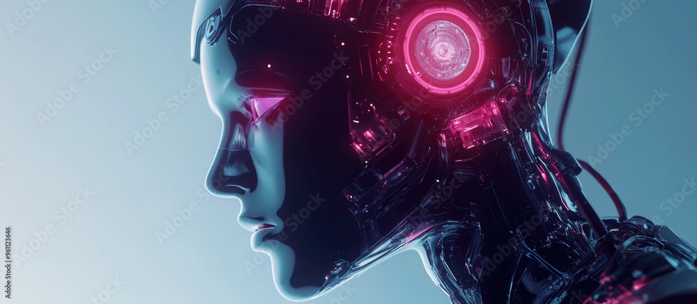 Poster futuristic ai robot with machine learning features conceptual 3d illustration on technology