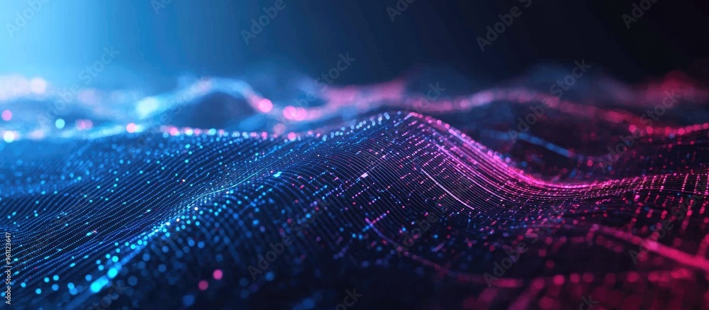 Poster futuristic data stream technology with neon lines abstract 3d representation featuring a dark blue b