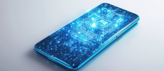 3D rendered illustration of a blue smartphone featuring an AI chip set against a white background