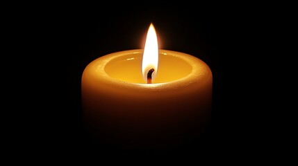 Single candle flame in the dark.