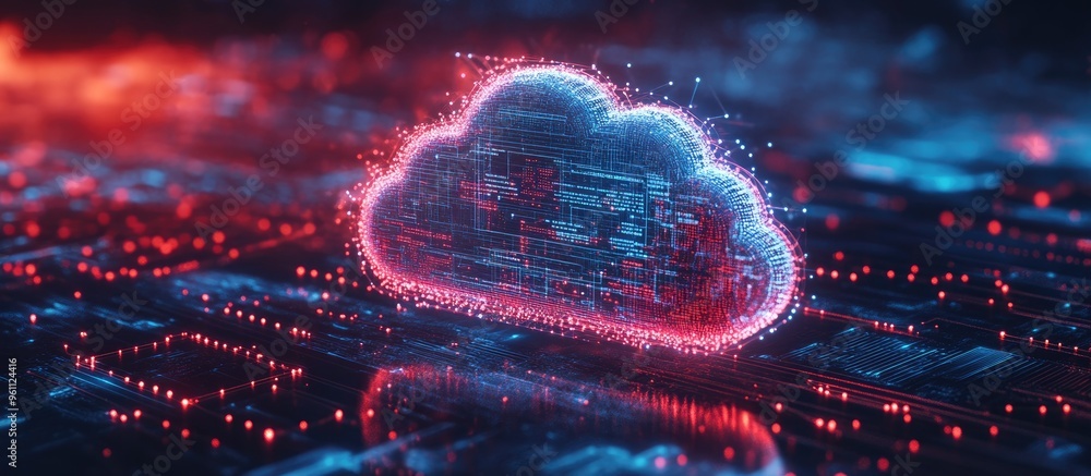 Poster digital cloud computing cybersecurity data network protection future technology high speed internet 