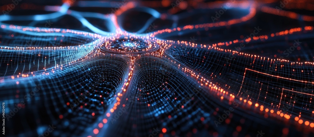 Poster quantum cpu in a nanotechnology based computer network 3d digital illustration depicting an abstract