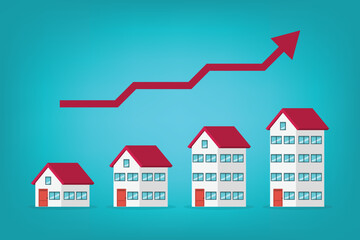 Housing prices rise up. The concept of growth in demand for real estate. Increase in the value of property, vector illustration	