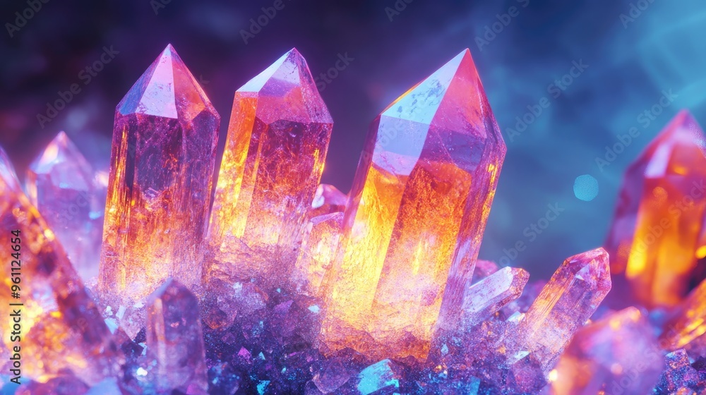 Poster vibrant stone crystals displayed against a luminous backdrop close up macro image