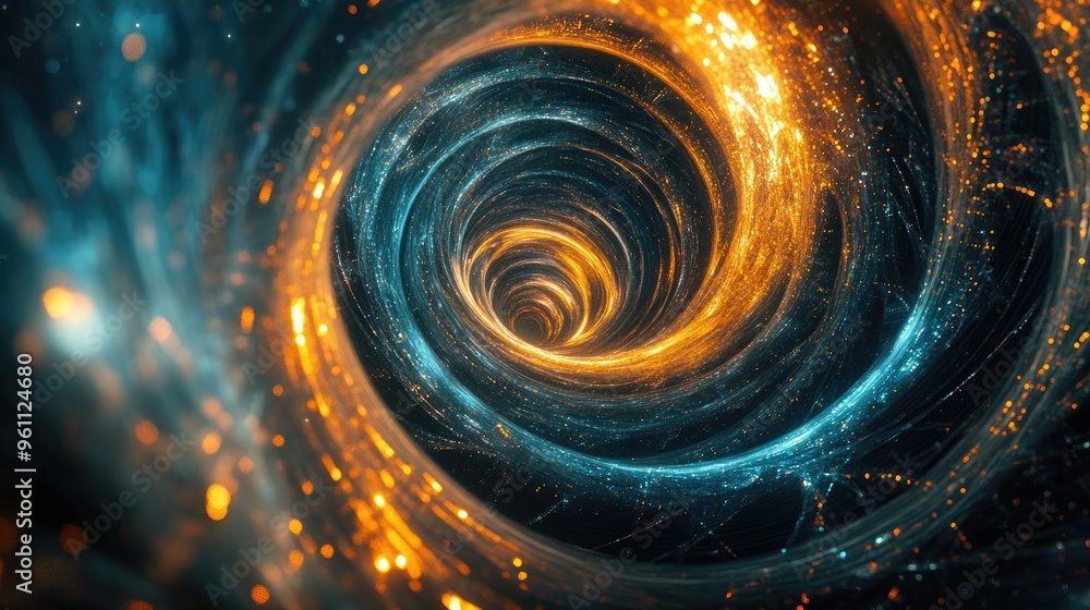 Poster vortex fractal composition representing themes of science technology and design in the spirals are f