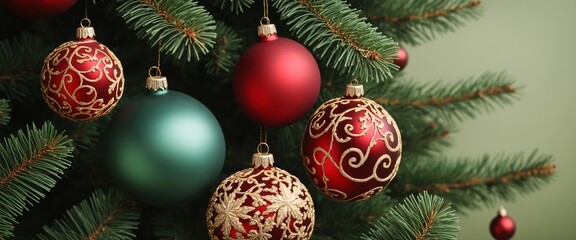 Christmas decoration hanging from Christmas tree branches
