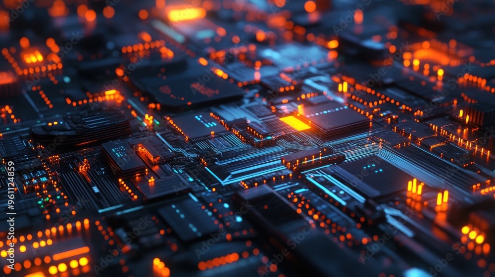 Poster abstract background featuring diverse technological elements