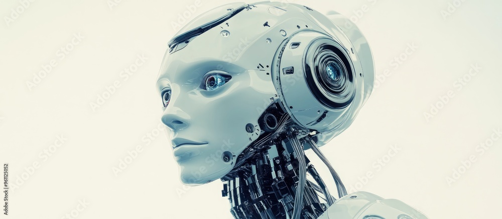 Poster long headed robot 3d rendering