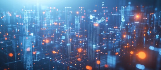 Fototapeta premium Smart city concept showcasing communication networks including 5G technology and the Internet of Things IoT in telecommunication systems