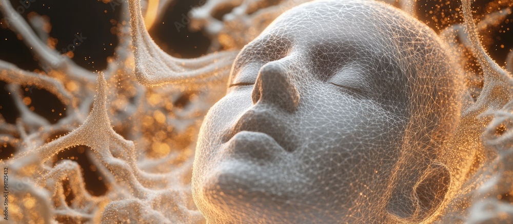 Aufkleber 3d rendering mind field series composition of a wire mesh human head model intertwined with fractal 
