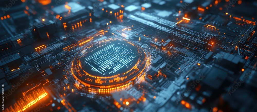 Poster futuristic 3d rendering of robotic technology advancements artificial intelligence and business inno