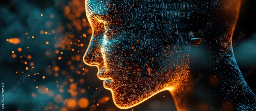 Poster abstract digital human face representing the concepts of artificial intelligence big data and cybers