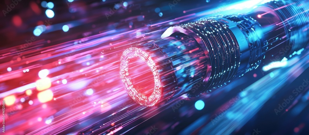 Poster 3d rendering of rapid computer binary data transmission through optical fiber cables suitable for ne
