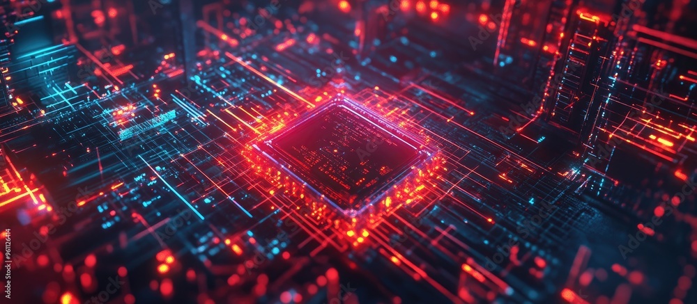 Aufkleber futuristic processor concept featuring a quantum cpu within a nanotech computer network 3d illustrat