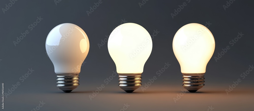 Poster collection of three isolated light bulbs on a background 3d rendering