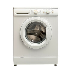 Front view of a modern white washing machine with control panel