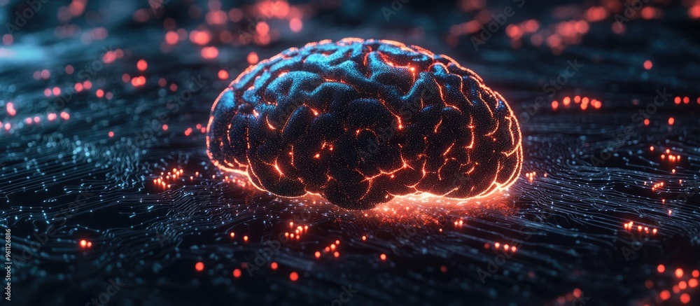 Poster animation of an artificial intelligence brain showcasing digital concepts of big data and deep learn