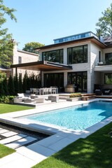Fototapeta premium Backyard Paradise: A Relaxing RetreatPool, Patio, and Barbecue for Entertainment