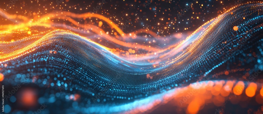 Poster electric energy wave lines with motion blur featuring a vibrant digital backdrop that represents clo