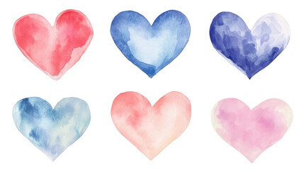 Fototapeta premium A collection of colorful watercolor hearts in various shades, perfect for conveying love and affection in designs.