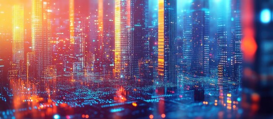 Naklejka premium Digital City series Fusion of three dimensional fractals and numbers centered on computers science virtual reality and contemporary technology