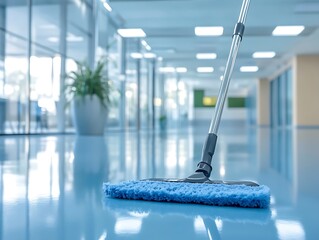 Mop bucket cleaning the floor Cleaner Cleans the Floors. Professional cleaning, hinting at domestic cleaning activities